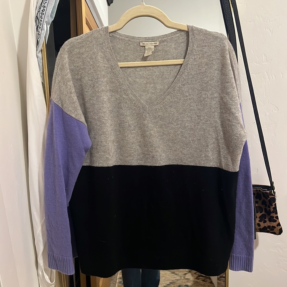 White and Warren Colorblock Sweater